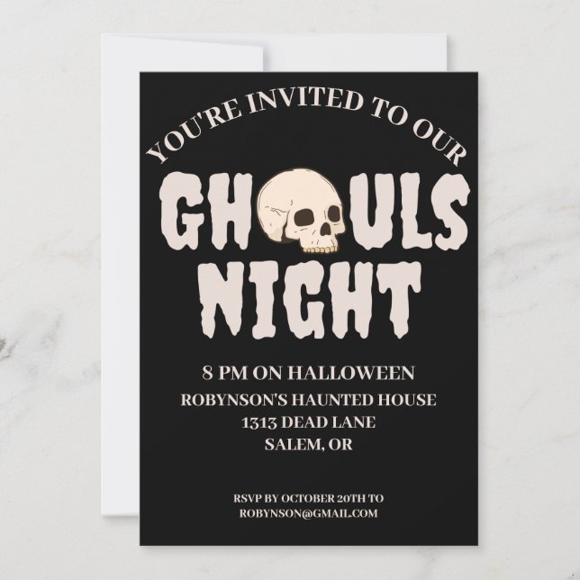 Ghouls Night Black & White Halloween Costume Party Inbjudningar (Framsida)