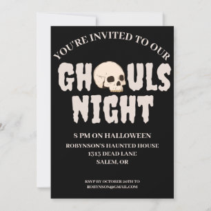 Ghouls Night Black & White Halloween Costume Party Inbjudningar