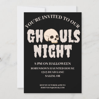 Ghouls Night Black & White Halloween Costume Party Inbjudningar