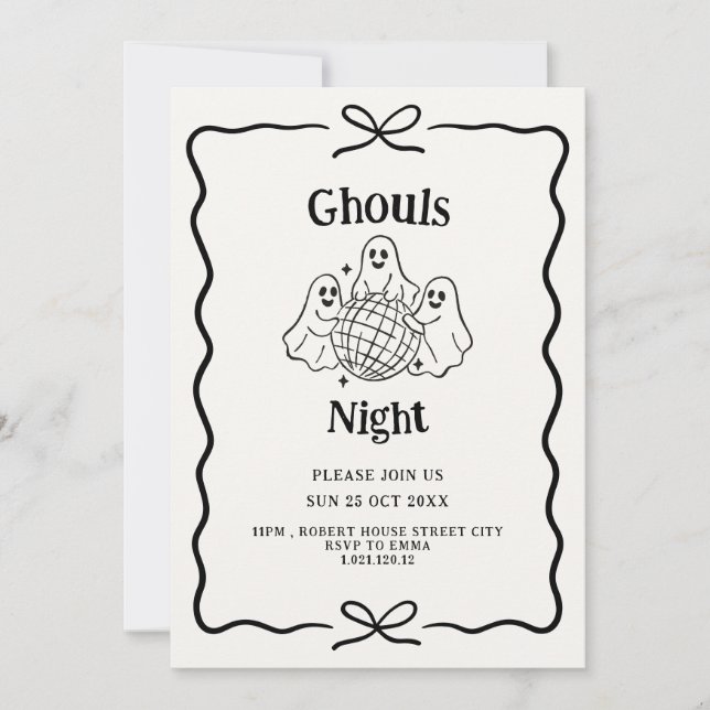 Ghouls Night doodle Halloween-fest inbjudan (Framsida)
