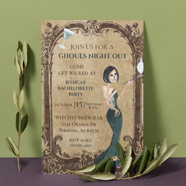 Ghouls Night out Bachelorette Halloween Skeleton Inbjudningar (Skapare uppladdad)