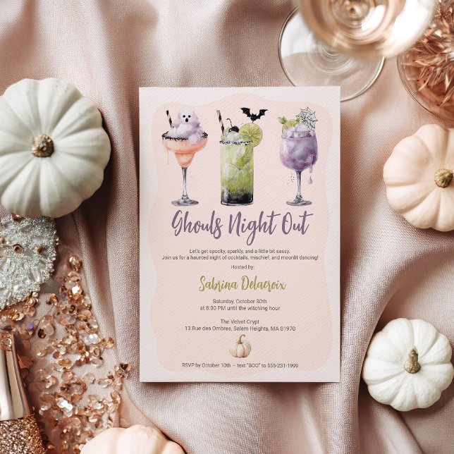 Ghouls Night Out Watercolor Cocktails Halloween Inbjudningar (Ghouls Night Out Watercolor Cocktails Halloween Invitation)