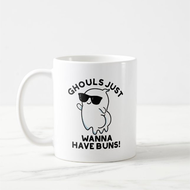 Ghouls vill bara ha Buns Funny Ghost Pun Kaffemugg (Vänster)
