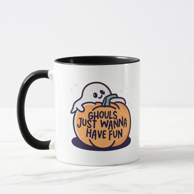 Ghouls vill bara ha Roligt - Cute Halloween Doodle Mugg (Vänster)