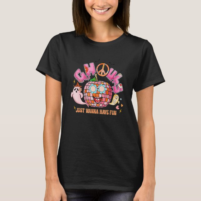 Ghouls vill bara ha Roligt Groovy Peace Pumpkin Ha T Shirt (Framsida)