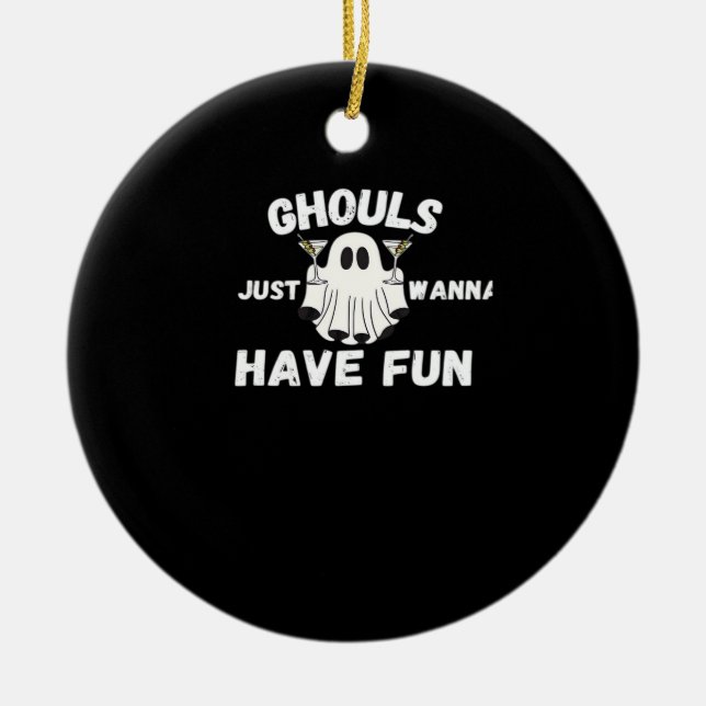 Ghouls vill bara ha Roligt... Julgransprydnad Keramik (Framsidan)