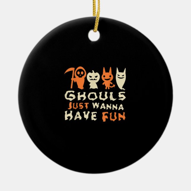 Ghouls vill bara ha Roligt... Julgransprydnad Keramik (Framsidan)