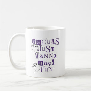 Ghouls vill bara ha Roligt Lila Halloween Spöken Kaffemugg