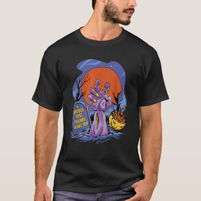 Ghouls vill bara ha Roligt på Zombie Halloween T Shirt (Framsida)