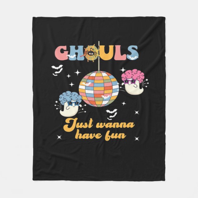 Ghouls vill bara ha Roligt Retro Groovy Halloween Fleecefilt (Framsidan)