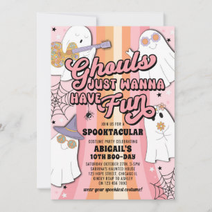 Ghouls vill bara ha Roligt Rosa Halloween Birthday Inbjudningar
