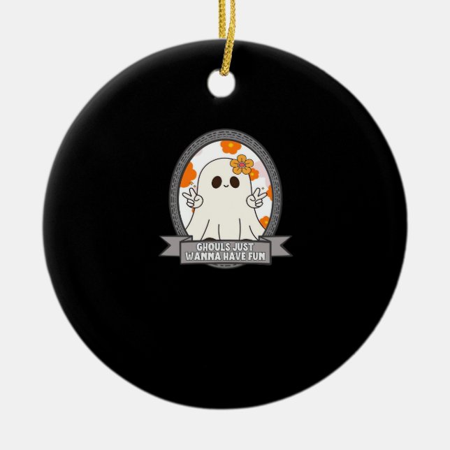 Ghouls vill bara ha Roligt Sloth Halloween Julgransprydnad Keramik (Framsidan)