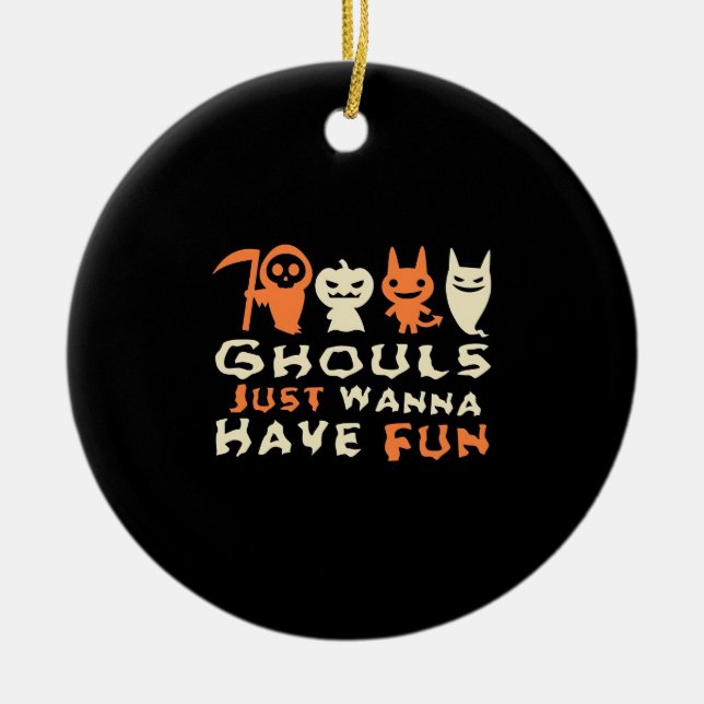 Ghouls vill bara ha Roligt Sloth Halloween Julgransprydnad Keramik (Framsidan)