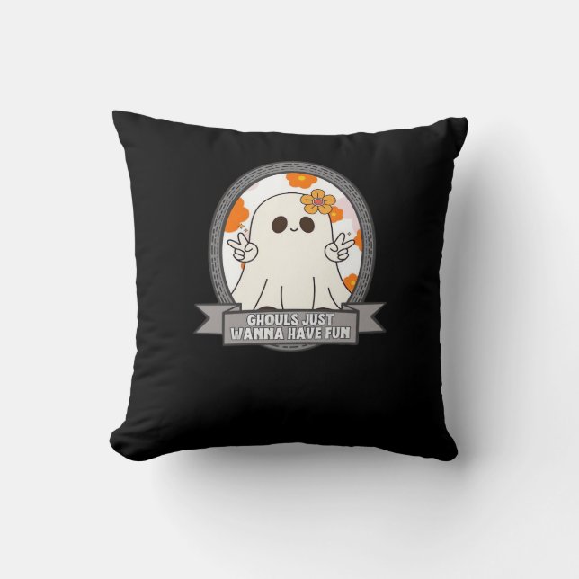 Ghouls vill bara ha Roligt Sloth Halloween Kudde (Framsida)