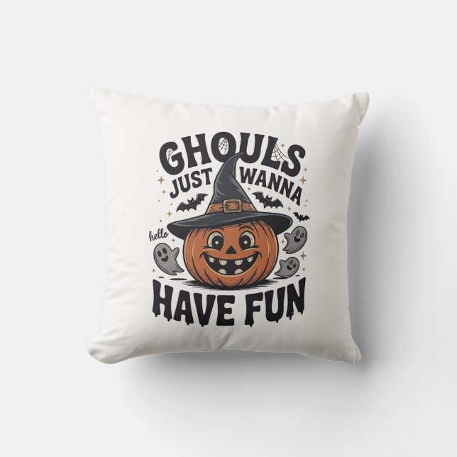 Ghouls Vill Ha Kul Halloween Pumpa Spöke Kudde (Framsida)