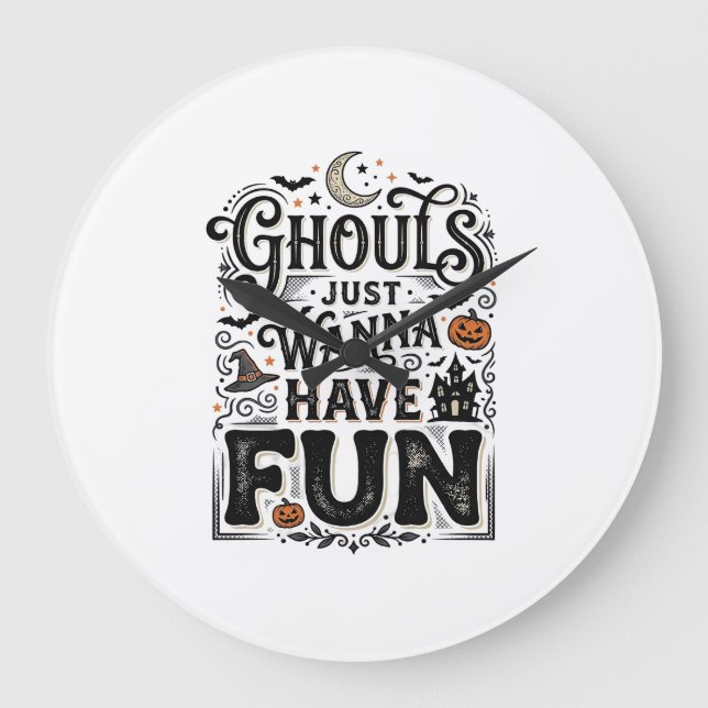 Ghouls Vill Ha Kul Halloween Vektor Design Stor Klocka (Framsida)