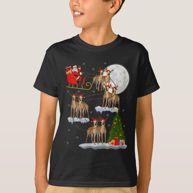 Ghound Dog Santa Sleigh Flying Funny Magical Chris T Shirt (Framsida)