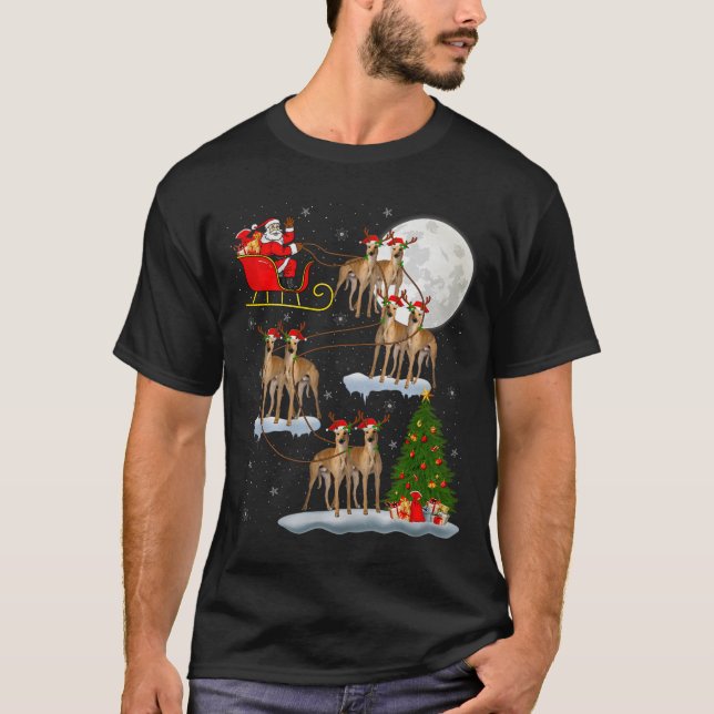 Ghound Dog Santa Sleigh Flying Funny Magical Chris T Shirt (Framsida)