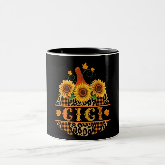 Gi Pumpkin Leopard Skriv ut solros Buffalo Play Två-Tonad Mugg (Center)