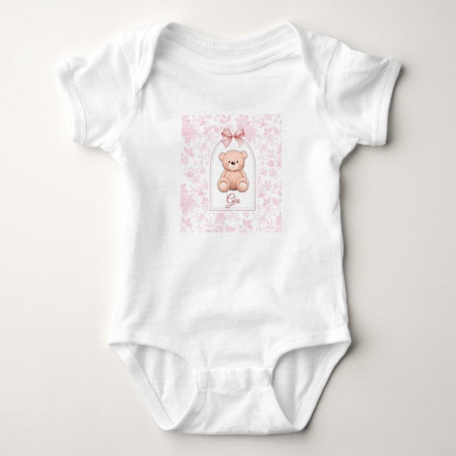 Gia | Anpassad Rosa Teddybjörn Nurseriesmyckning T Shirt (Framsida)