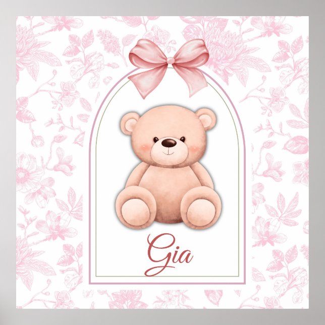 Gia | Anpassningsbar Rosa Nalle Försörjningsdesign Poster (Framsidan)