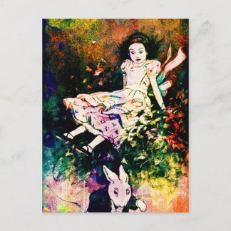 Giant Alice i Wonderland och White Rabbit Vykort