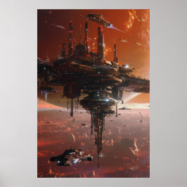 Giant Alien Space Station Orbitande Mars Poster