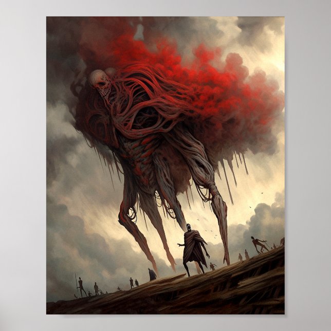 Giant Alien Walking Science fiction Horror Art Poster (Framsidan)