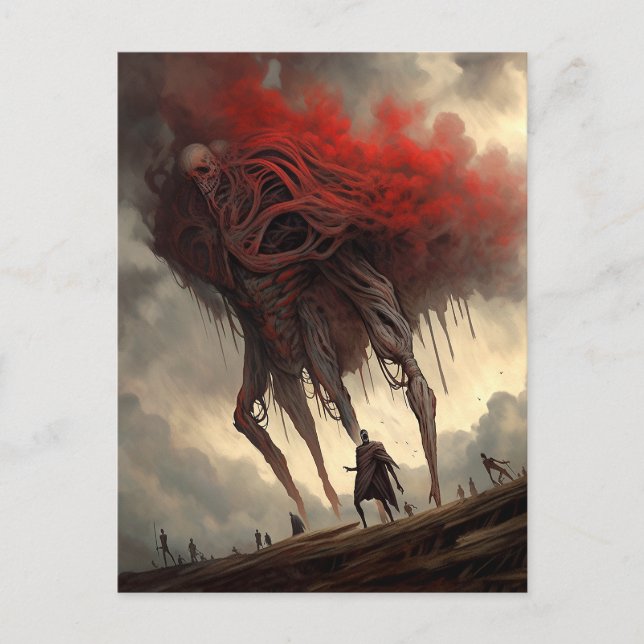 Giant Alien Walking Science fiction Horror Art Vykort (Framsida)