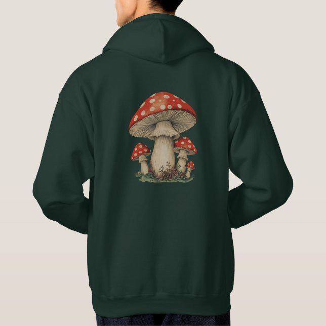 Giant Amanita Mushroom Art | Retro Graphic Print Hoodie (Baksida)