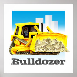 Giant Barn Construction Lastbilar - Gult Bulldozer Poster