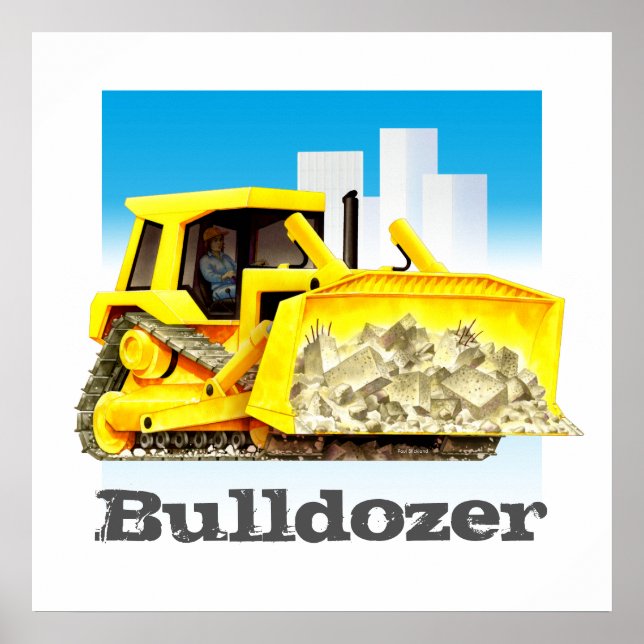 Giant Barn Construction Lastbilar - Gult Bulldozer Poster (Framsidan)