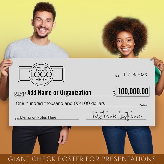 Giant Blank Check for Sweepstakes, Awards, Charity Poster (Giant Check for Presentations)
