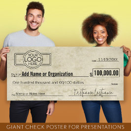 Giant Blank Check for Sweepstakes, Awards, Charity Poster