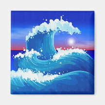 Giant Blue Tsunami Wave med Sol Teckning