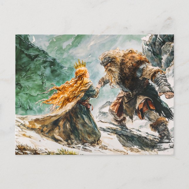 Giant Bodo Confronts Princess Rosstrappe Watercolo Vykort (Framsida)