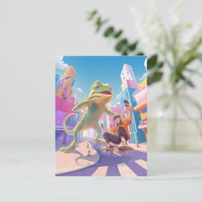 Giant Chameleon - City Illustration Vykort (Stående Fram)