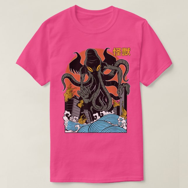 Giant Cthulhu Sunset Japanese  T Shirt (Design framsida)