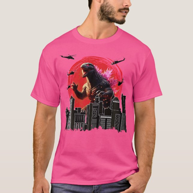 Giant Dinosaur Lizard Kaiju Japansk Art Movie Lov T Shirt (Framsida)