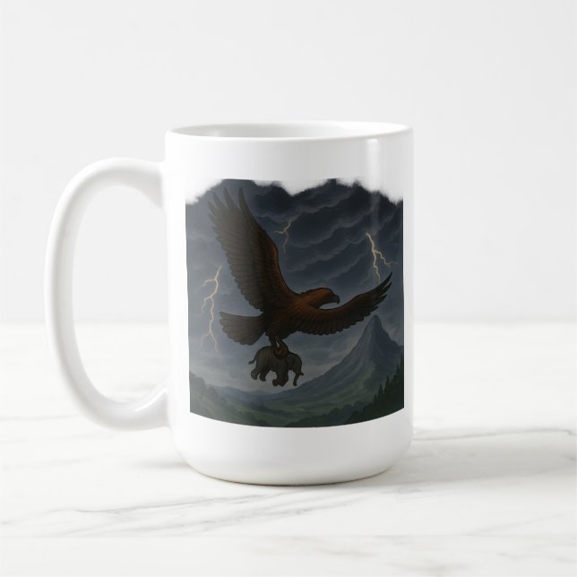 Giant Golden Eagle med Elephant Fantasy Art Kaffemugg (Vänster)