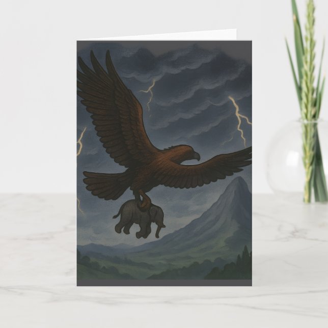 Giant Golden Eagle med Elephant Fantasy Art Kort (Framsida)