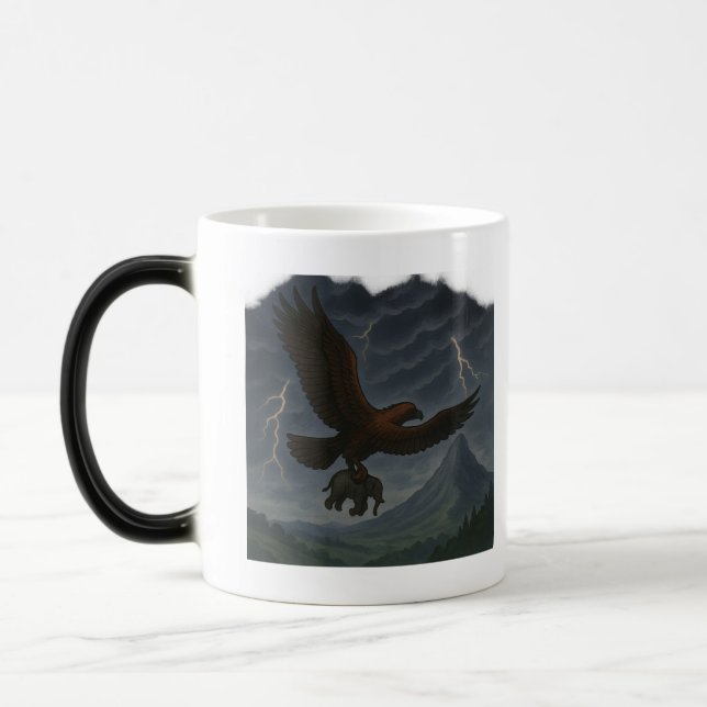 Giant Golden Eagle med Elephant Fantasy Art Magisk Mugg (Vänster)