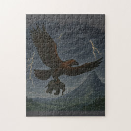 Giant Golden Eagle med Elephant Fantasy Art Pussel