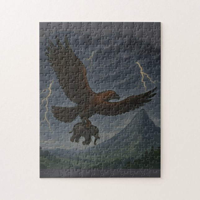 Giant Golden Eagle med Elephant Fantasy Art Pussel (Vertikal)