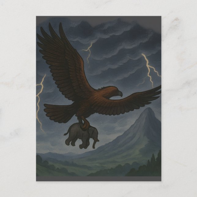 Giant Golden Eagle med Elephant Fantasy Art Vykort (Framsida)