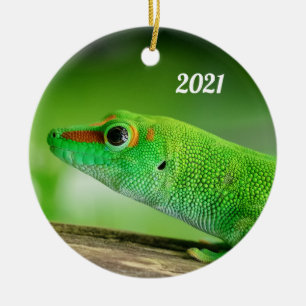 Giant Grönt Day Gecko - Phelsuma grandis Metall Or Julgransprydnad Keramik