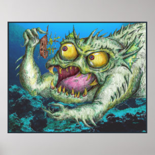 Giant Grönt Sea Monster Poster