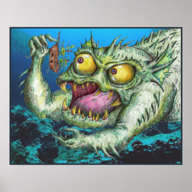 Giant Grönt Sea Monster Poster (Framsidan)