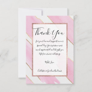 Giant Guld Trimmed Rosa Watercolor Brushstrokes Tack Kort