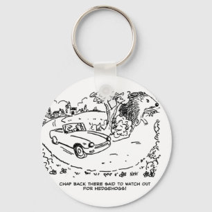 Giant Hedgehog and Sports Car Tecknad. Funny Nyckelring
